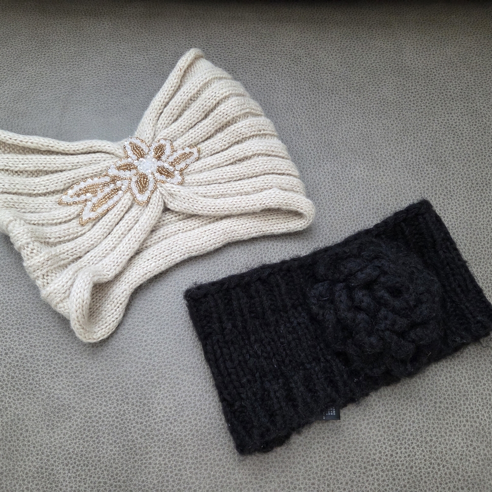 Elegant Cream and Black Knit Headbands